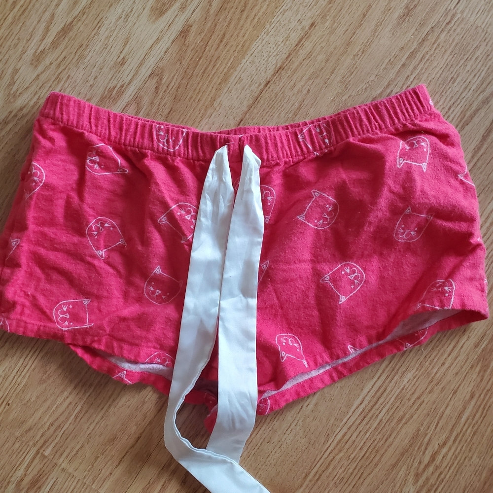 Pink cat print pajama shorts